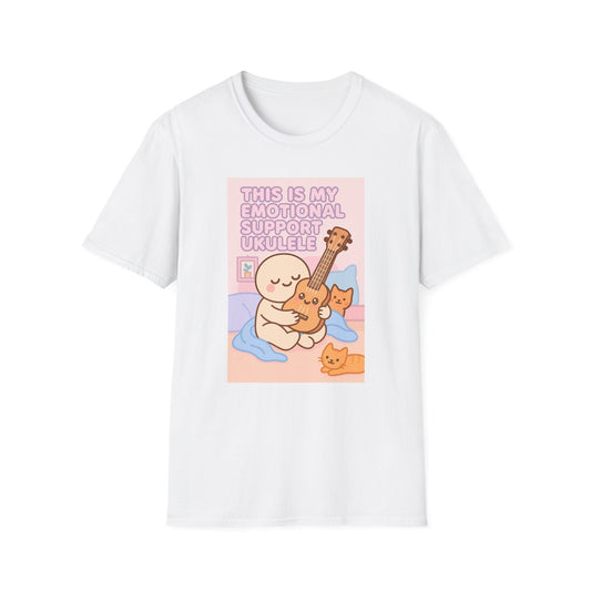 Emotional Support Ukulele T-Shirt | Cute Cat Design | Unisex Softstyle Tee
